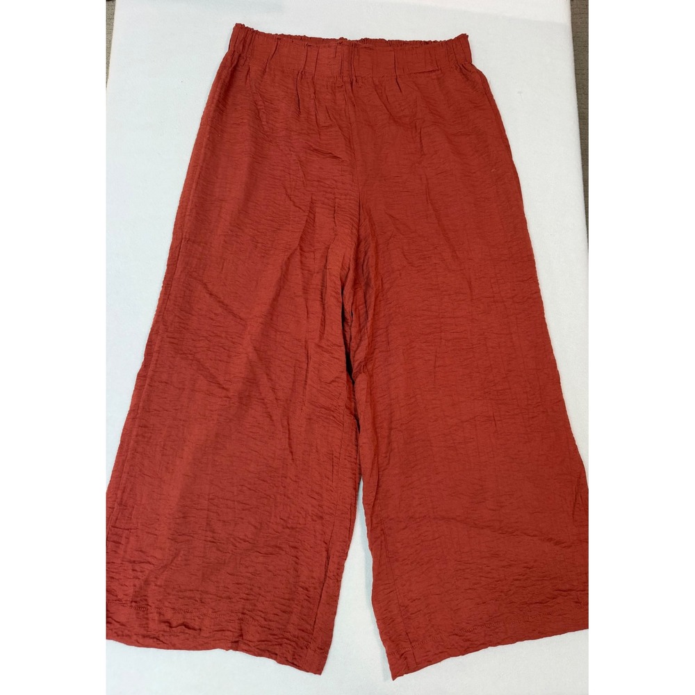 Adrianna Papell Rust Orange Crinkle Wide Leg Cropped Pants Medium AD1S302026